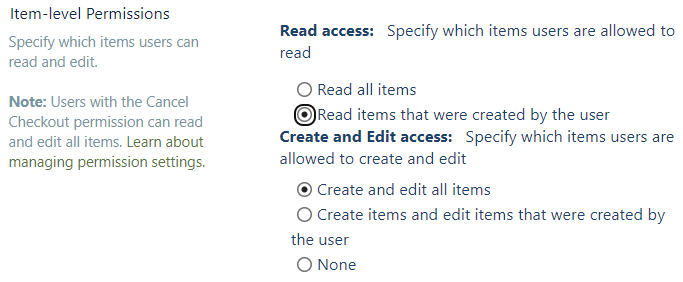 List Settings → Advanced Settings → Item-level Permissions